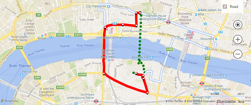 map with a walking and driving routes