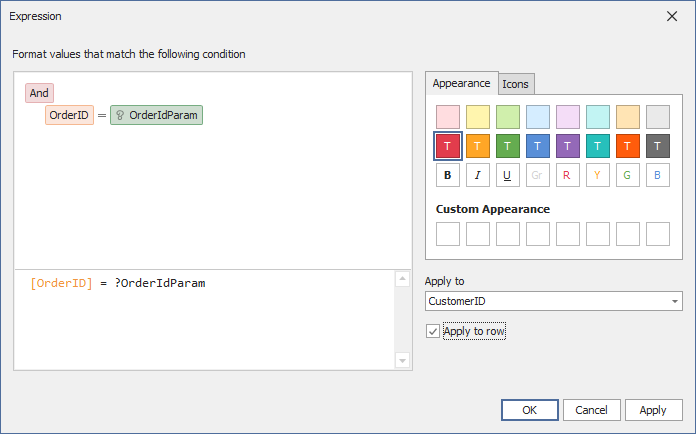 Expression Dialog -Compare to a Dashboard Parameter