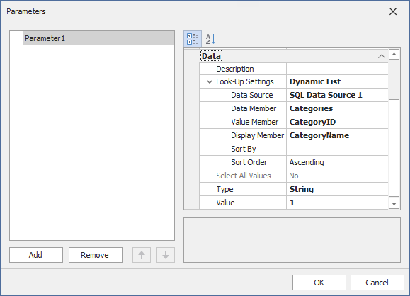 Dashboard Parameters Look-Up Settings - Dynamic List