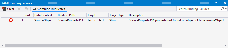 WPF Binding - Errors in XAML Binding Failures Window