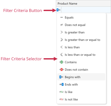 Automatic Filter Row - Criteria Selector