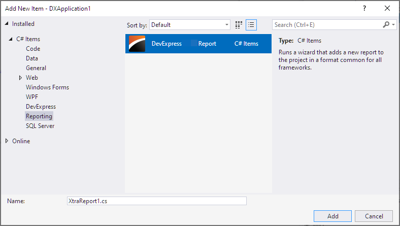 Add a Report From Template in Visual Studio