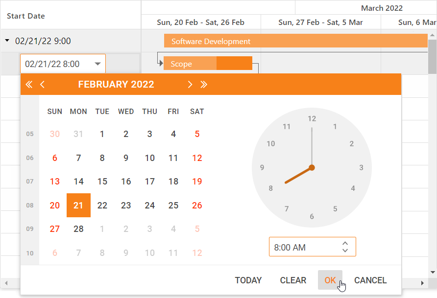 Add a column that displays date and time in the ASPxGantt