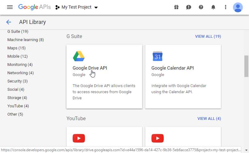 Google API Console - Google Drive API
