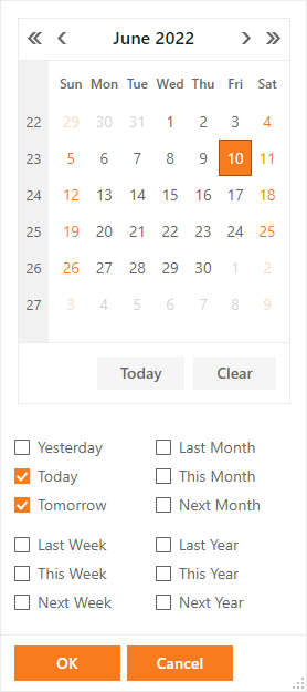 Grid Date Range Calendar
