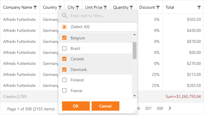 Grid Header Filter