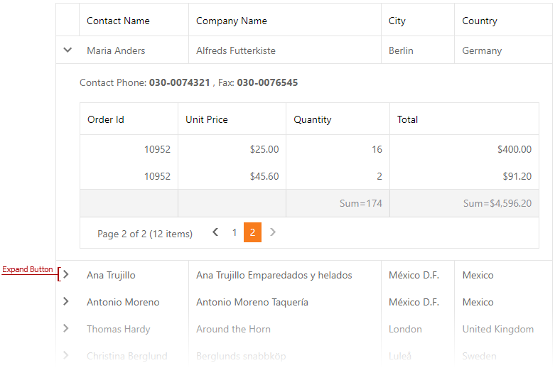 Expanding and Collapsing Detail Rows Web Forms Controls