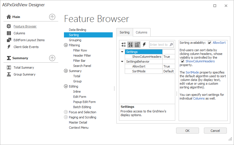 ASPxGridView Designer Main