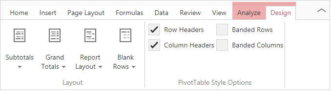 ASPxSpreadsheet_PivotTables_DesignTab