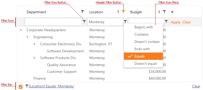 ASPxTreeList-Filtering