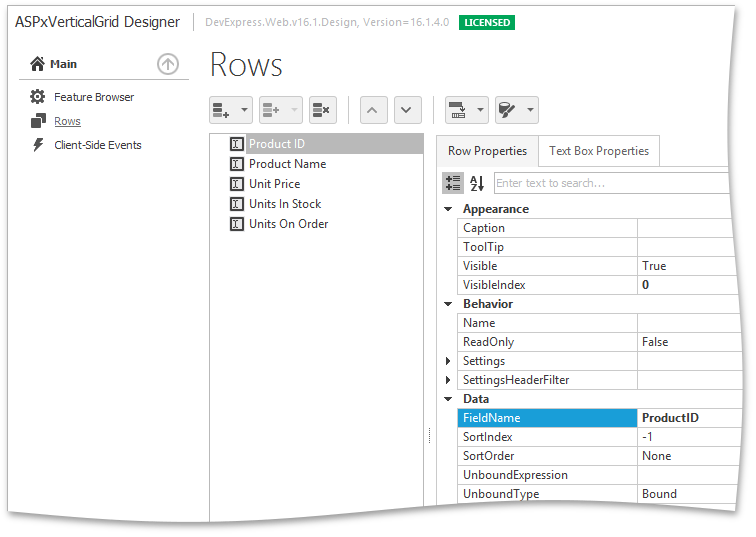 ASPxVerticalGrid-Designer-Rows