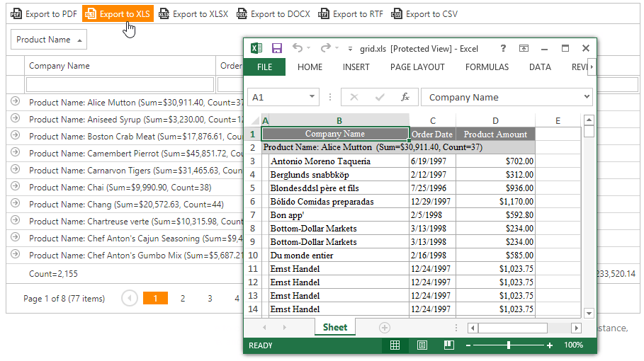 Export Grid View Data Aspnet Web Forms Controls Devexpress 0573