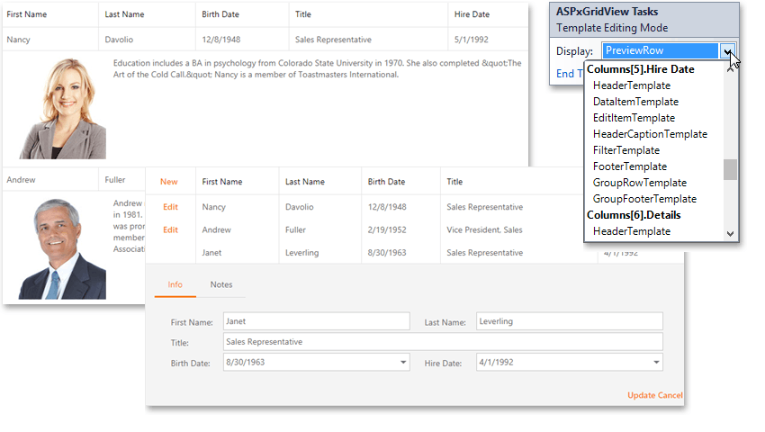 Grid View Templates ASP NET Web Forms Controls DevExpress Documentation