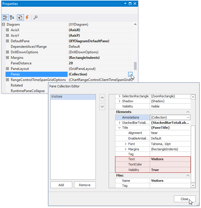 Chart Control - Add the Pane Title (Design Time)