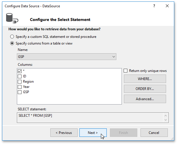 ConfigureSelectStatement