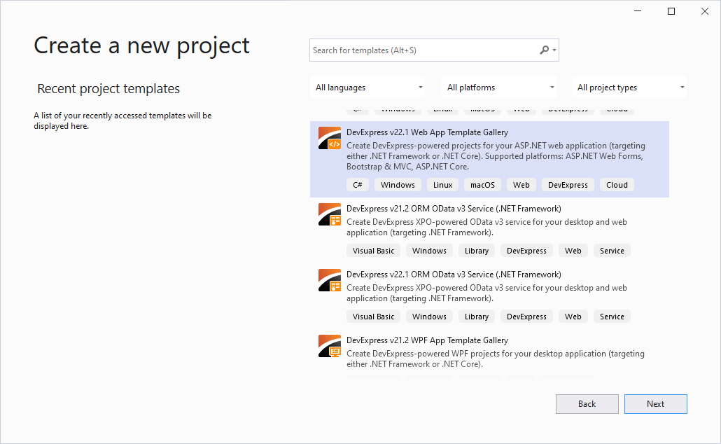 Create a new project in Visual Studio