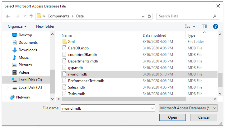 Select Microsoft Access Database File