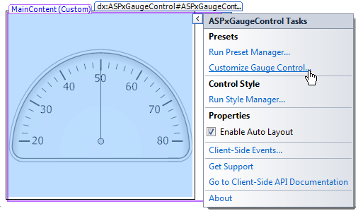 Locate the customize gauge control tab