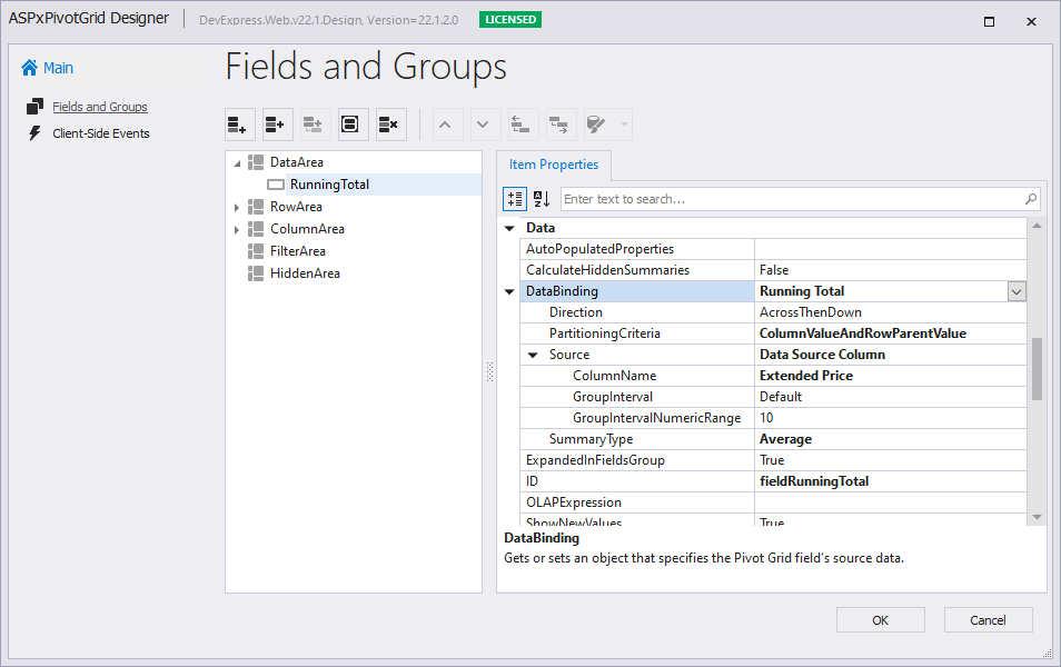 Create running total field at design time