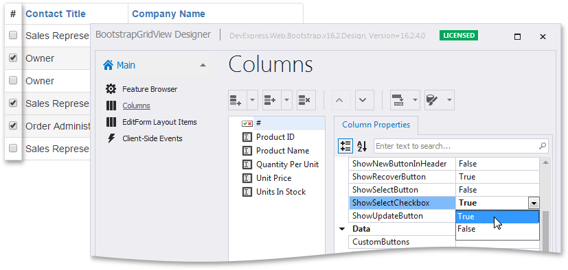 Selection ASP.NET Bootstrap Controls DevExpress Documentation