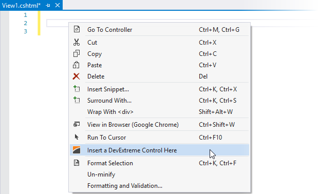 Insert a DevExtreme Control Here on the context menu