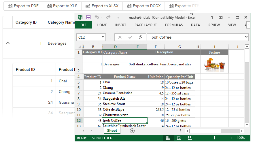 MVCxGridView-MasterDetailExport