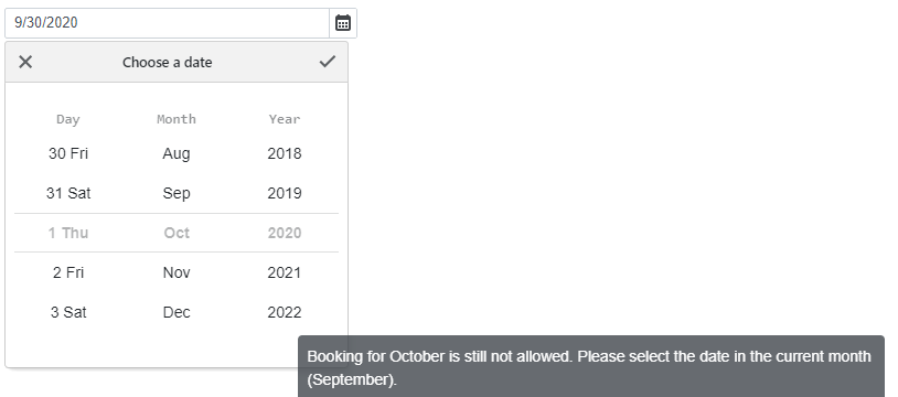 Date Edit Out of Range Dates Notification