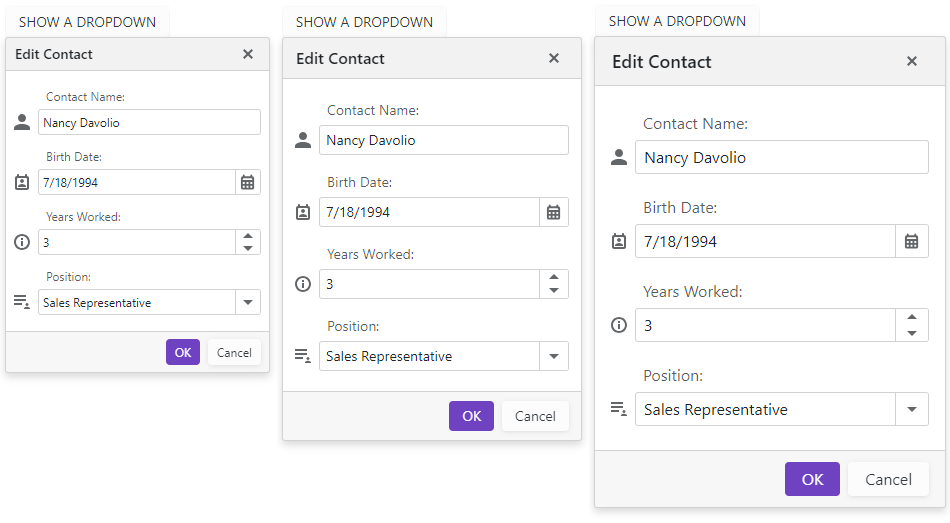 DxDropDown in different size modes