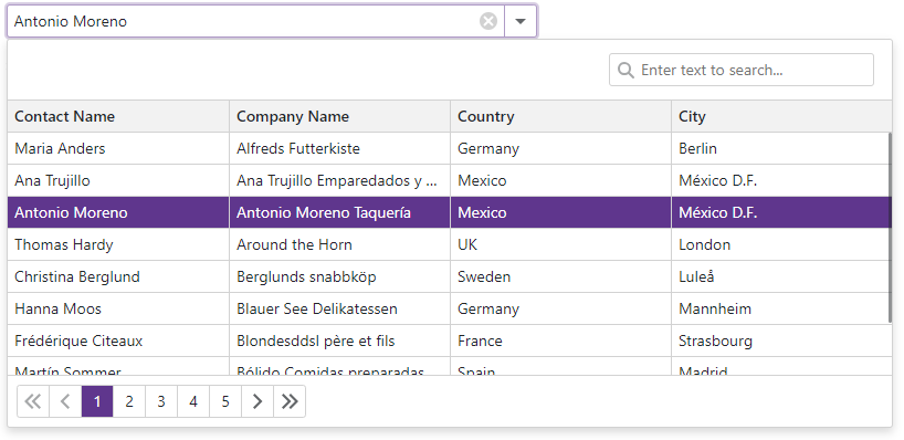 Drop-Down Box Containing a Grid