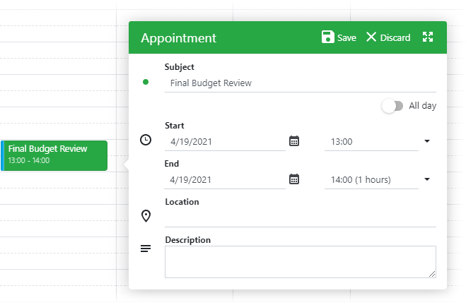Scheduler - An Appointment edit form