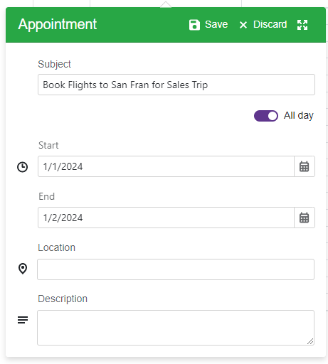 Scheduler - All-Day appointment form