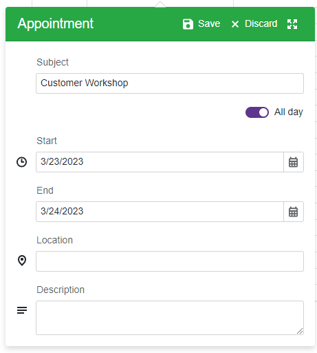 Scheduler - All-Day appointment form
