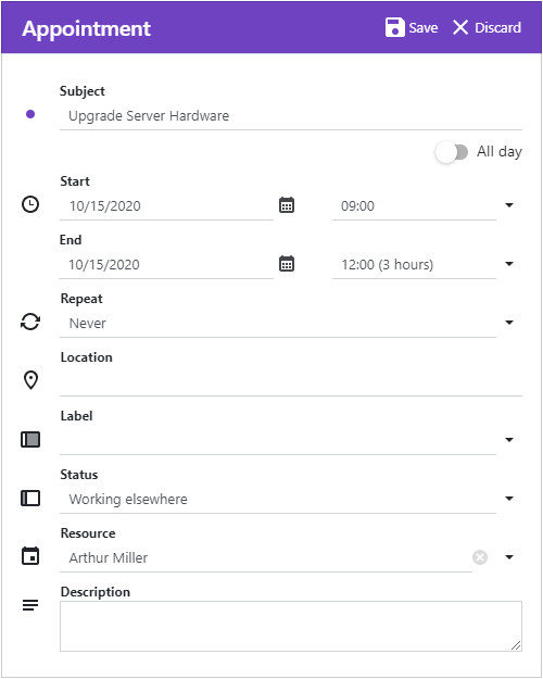 Scheduler Default Appointment Form