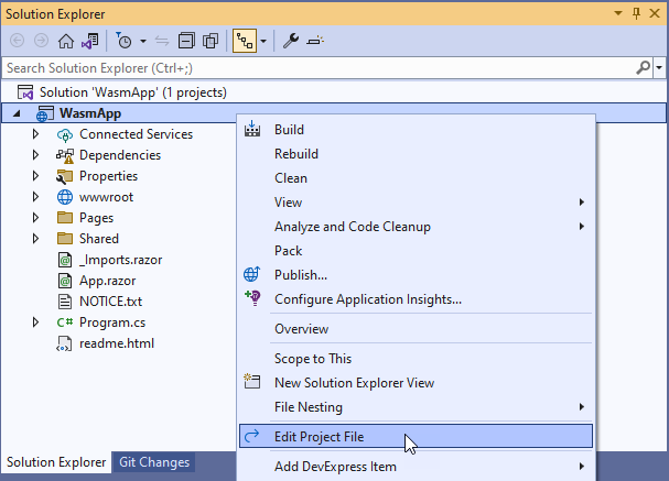 Edit Project File - Context Menu