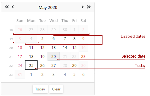 Calendar Disabled Dates