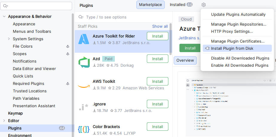 Install DevExpress Template Kit Plugin for Rider from Disk