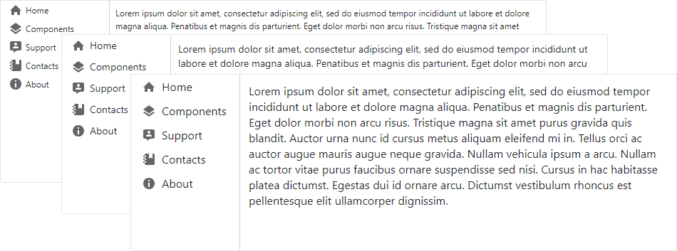 Drawer in different size modes