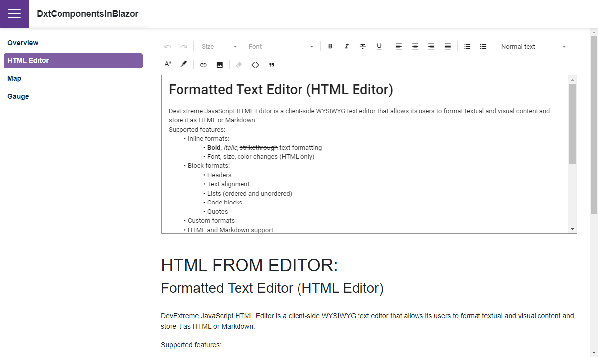 JavaScript-based HTML Editor in a Blazor Application