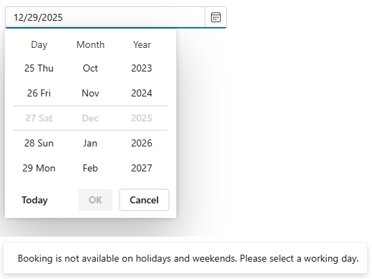 Date Edit Disabled Date Notification