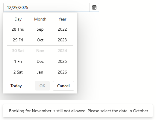 Date Edit Out of Range Dates Notification