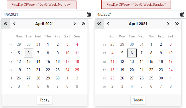 DateEdit FirstDayOfWeek