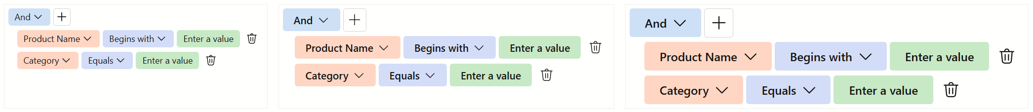 Filter Builder - Size Modes