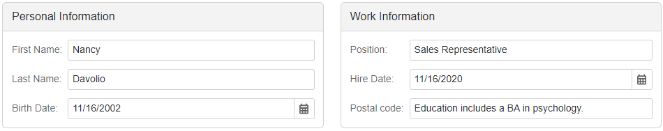 Form Layout Group Example