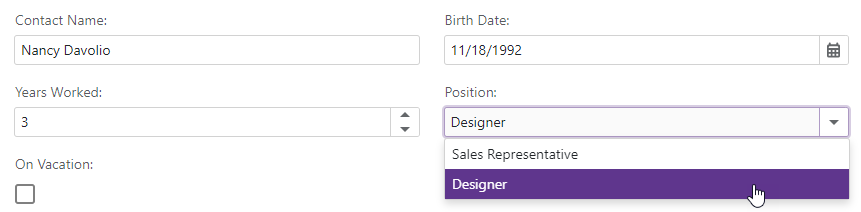 Form Layout - A value edit context