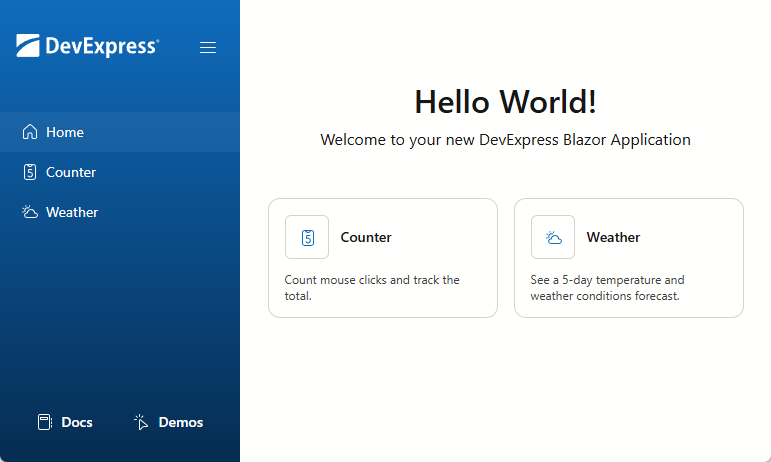 Basic DevExpress Blazor Project
