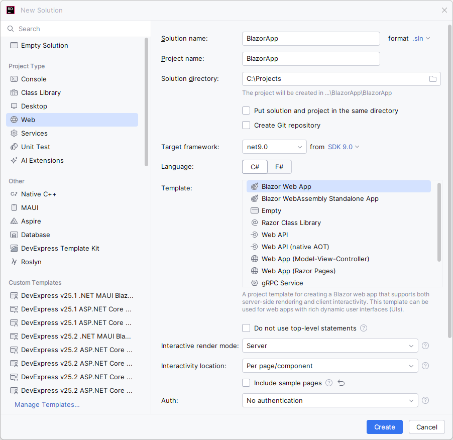 Blazor Web App Project Settings
