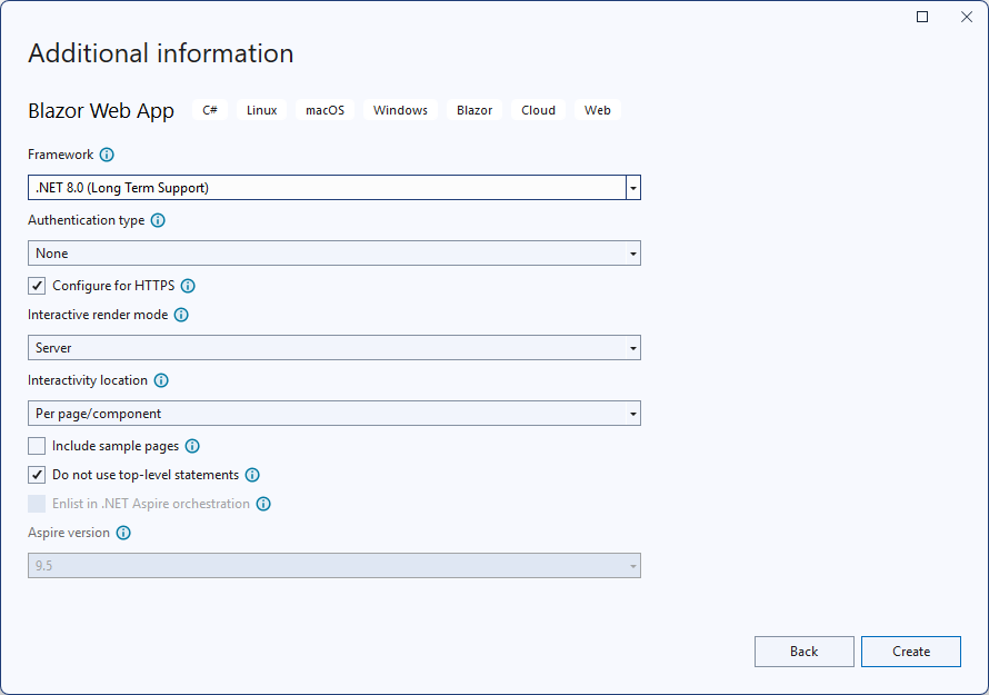 Blazor Web App Project Settings