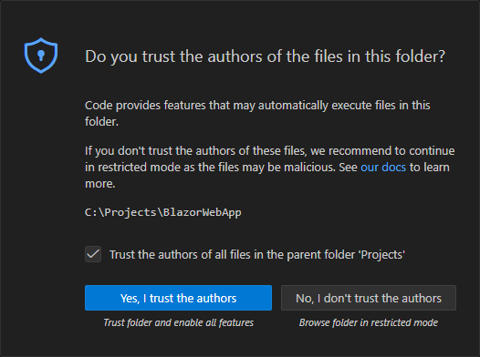 Trust the Project Folder