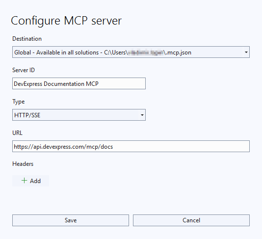 Configure MCP Server Dialog