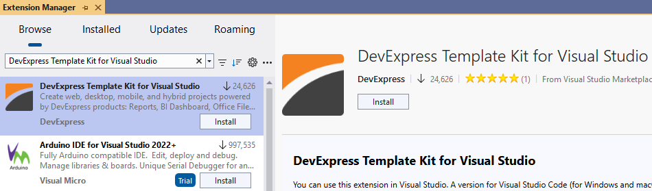 DevExpress Template Kit Extension